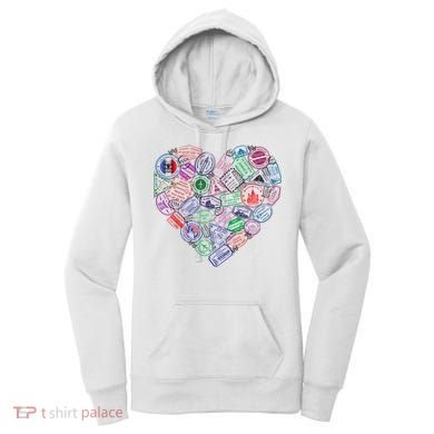 Heart Shaped Passport Travel Stamp Women's Hoodie