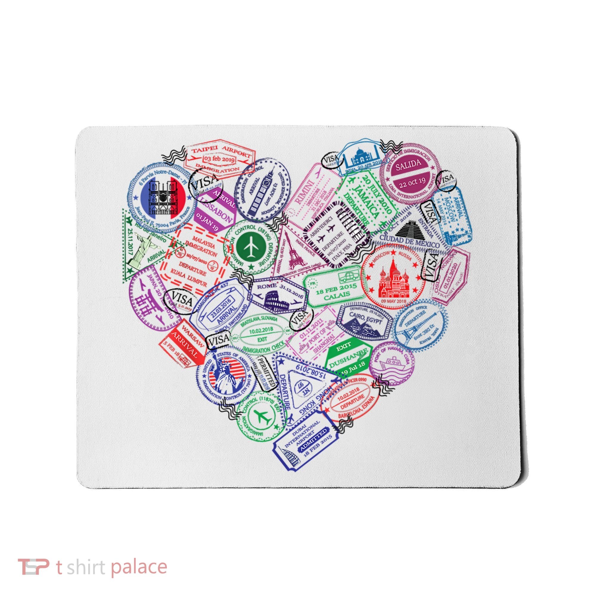 Heart Shaped Passport Travel Stamp Mousepad