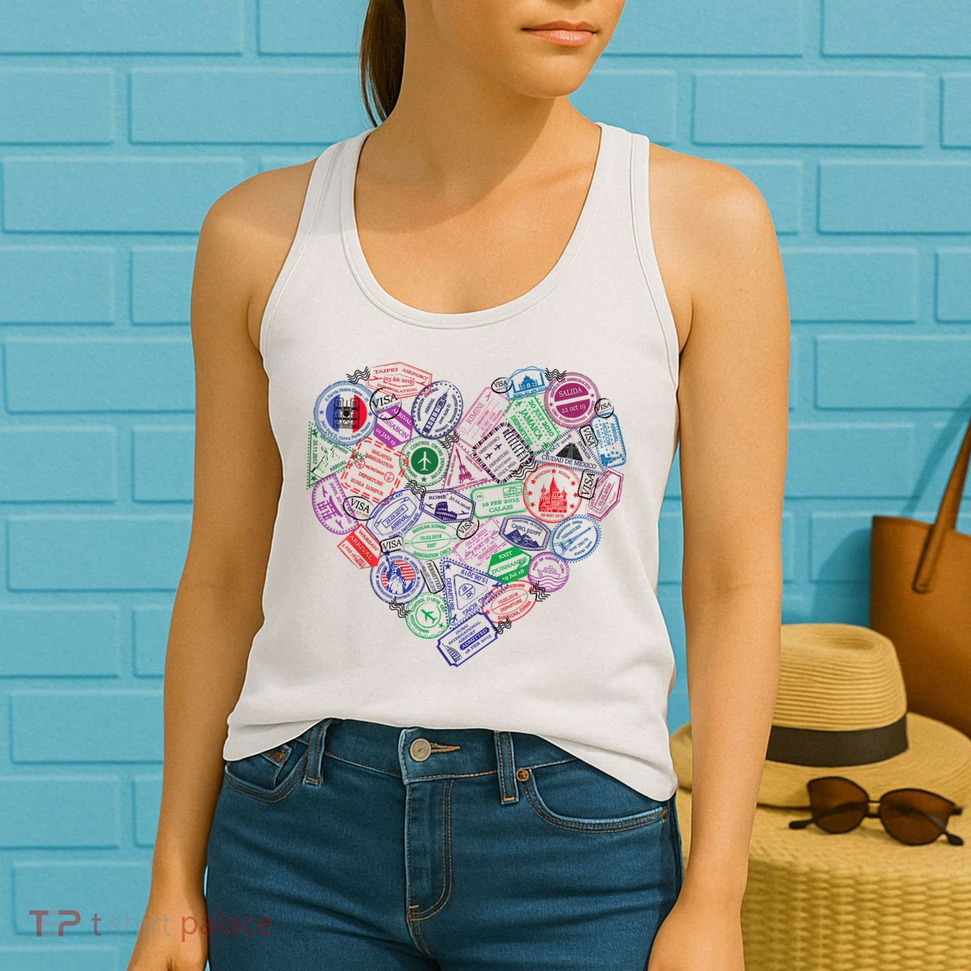 Heart Shaped Passport Travel Stamp Women's Tank Top
