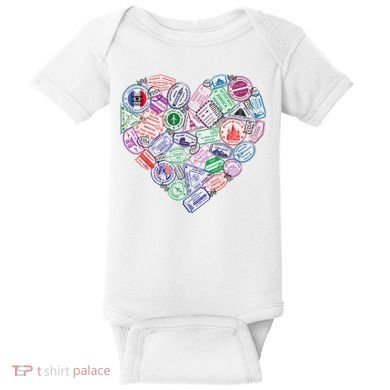Heart Shaped Passport Travel Stamp Baby Bodysuit