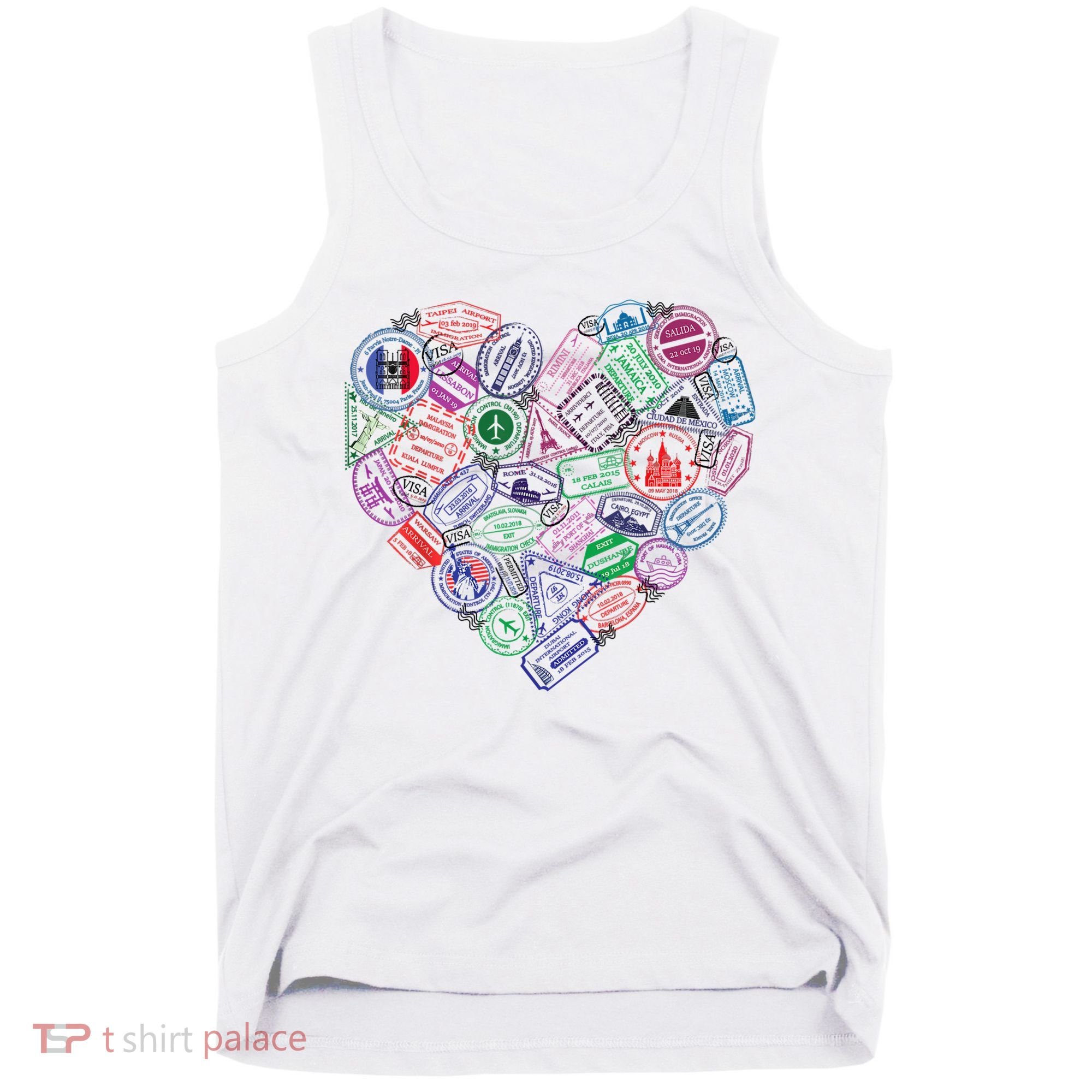 Heart Shaped Passport Travel Stamp Tank Top