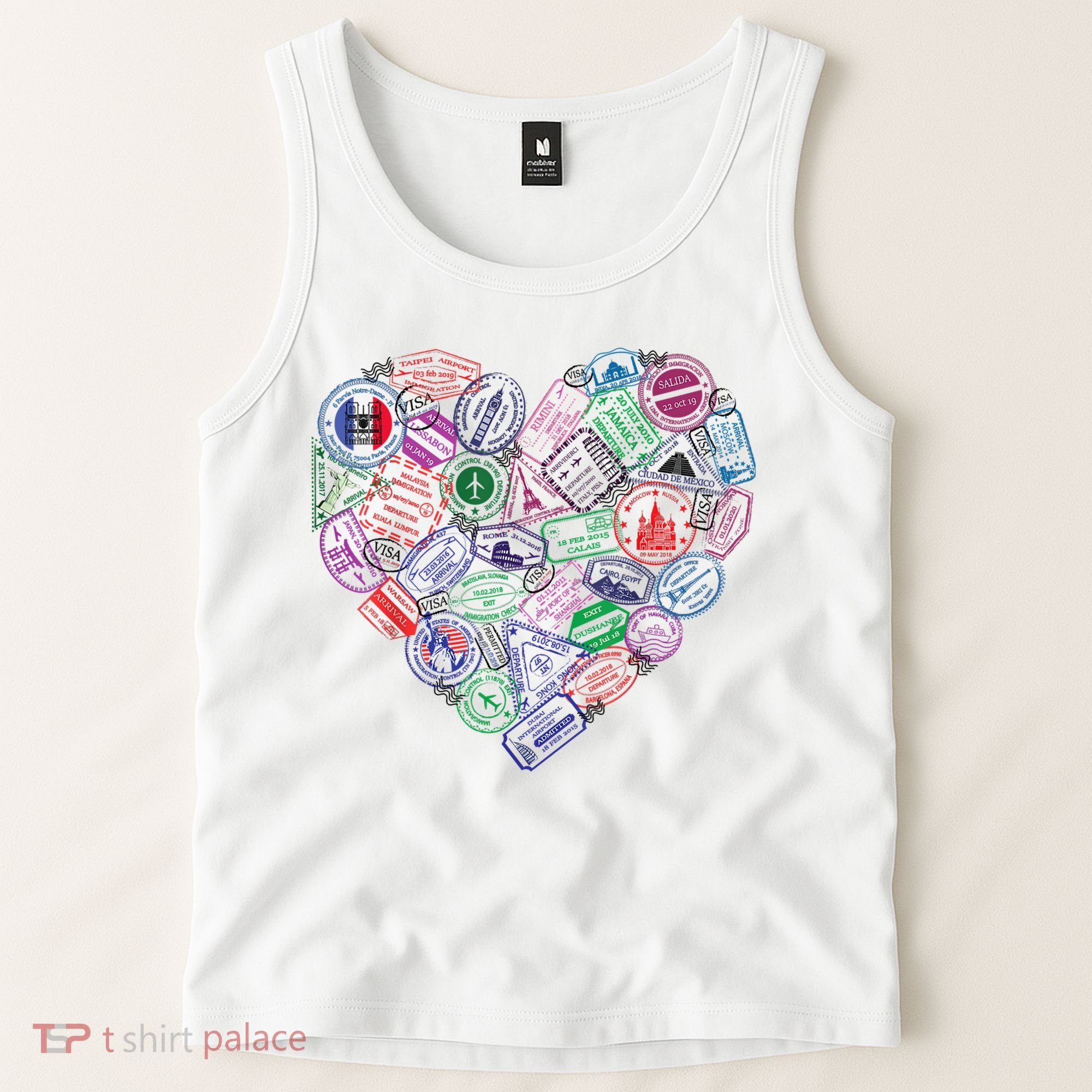 Heart Shaped Passport Travel Stamp Tank Top