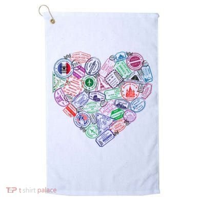 Heart Shaped Passport Travel Stamp Golf Towel