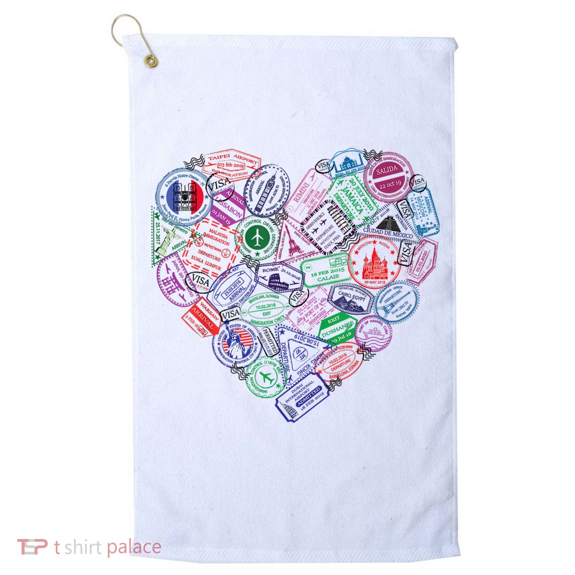 Heart Shaped Passport Travel Stamp Golf Towel