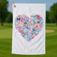 Heart Shaped Passport Travel Stamp Golf Towel thumb 1