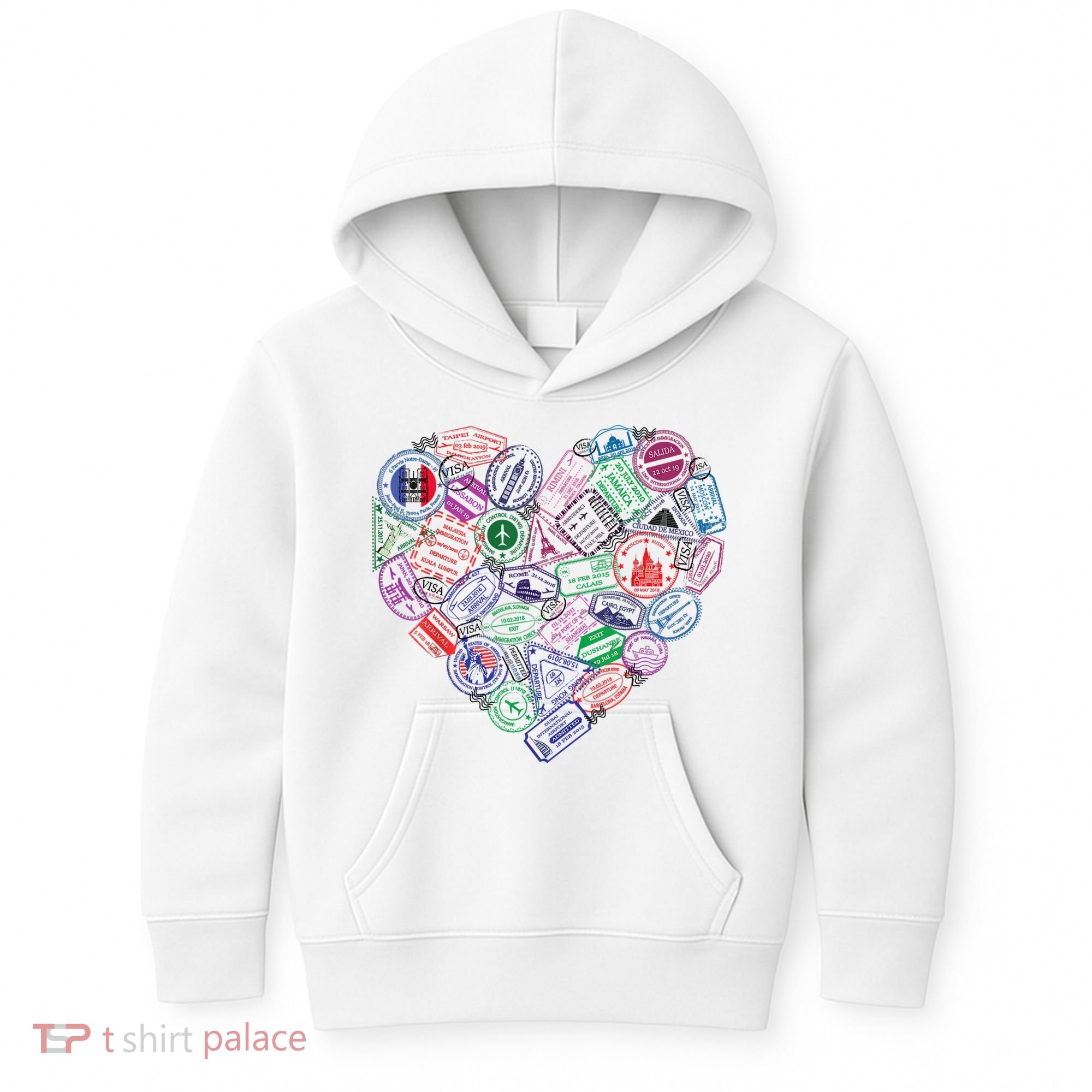 Heart Shaped Passport Travel Stamp Kids Hoodie