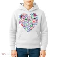 Heart Shaped Passport Travel Stamp Kids Hoodie thumb 4