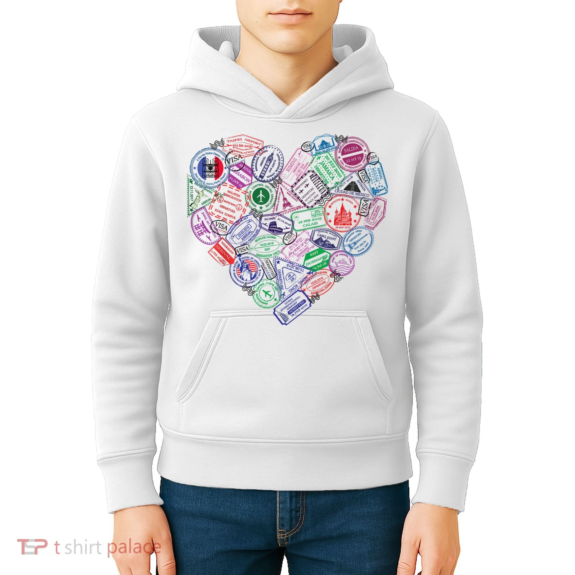 Heart Shaped Passport Travel Stamp Kids Hoodie