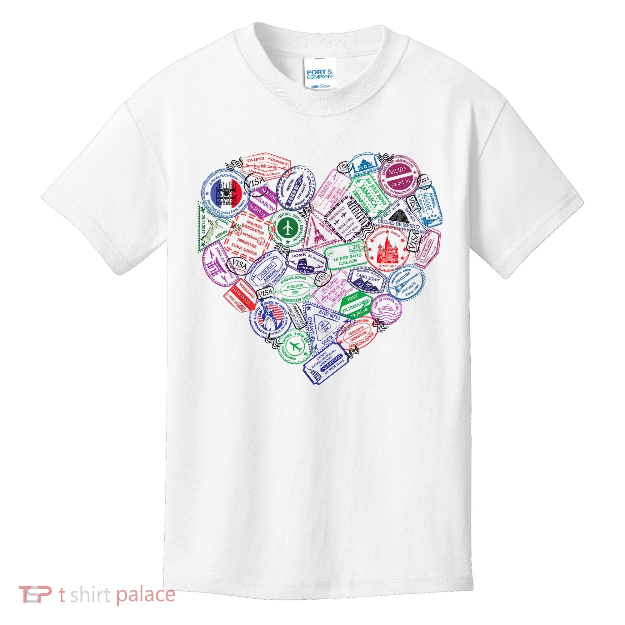 Heart Shaped Passport Travel Stamp Kids T-Shirt
