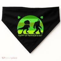 Happy St PaT-Rex Dinosaur Saint Patrick's Day Bigfoot sunset USA-Made Doggie Bandana thumb 0