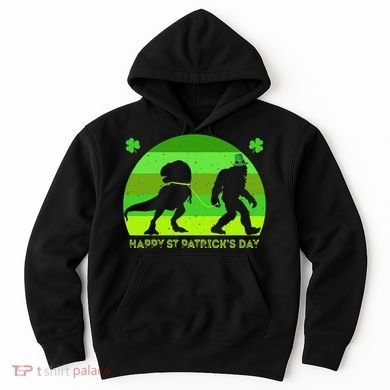 Happy St PaT-Rex Dinosaur Saint Patrick's Day Bigfoot sunset Hoodie