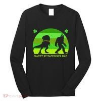 Happy St PaT-Rex Dinosaur Saint Patrick's Day Bigfoot sunset Long Sleeve Shirt thumb 0