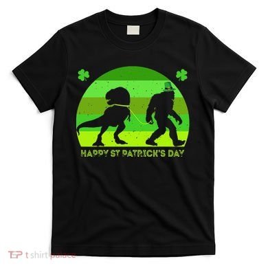 Happy St PaT-Rex Dinosaur Saint Patrick's Day Bigfoot sunset T-Shirt