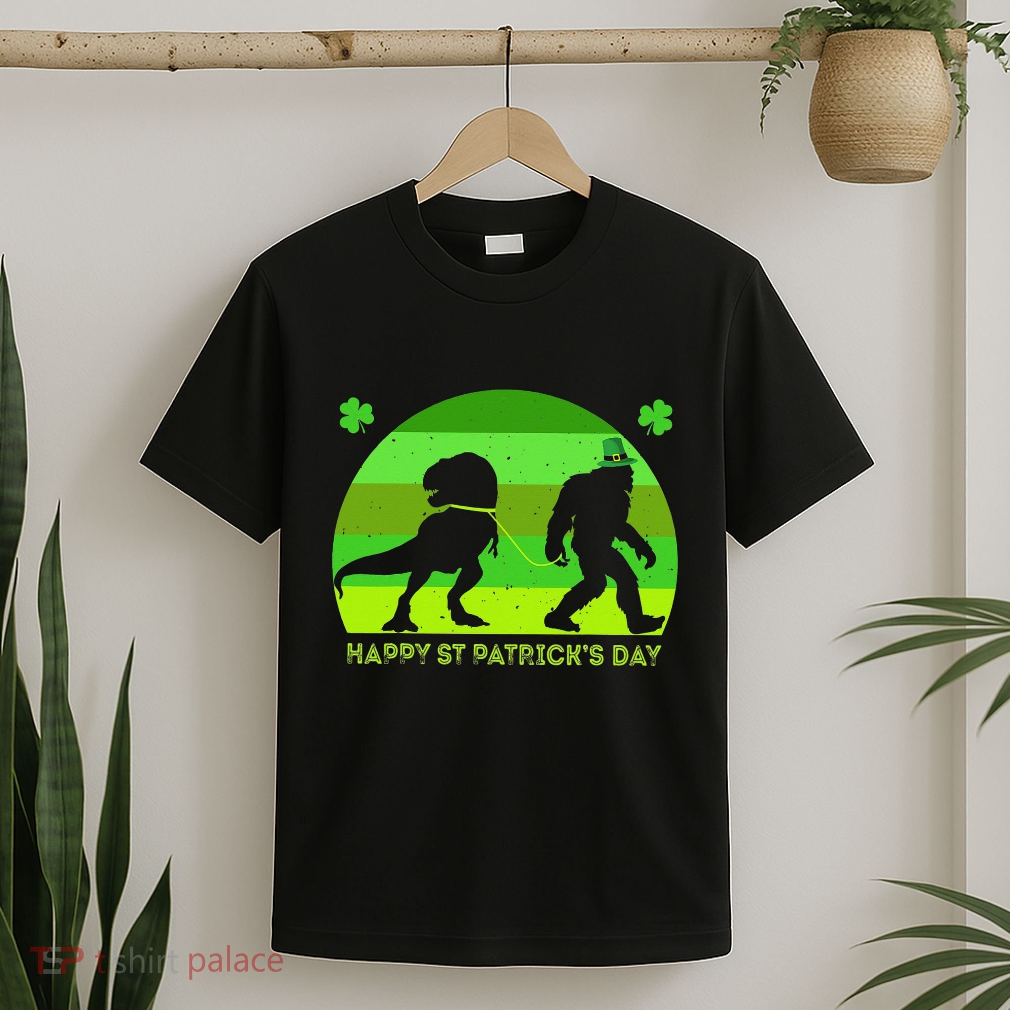 Happy St PaT-Rex Dinosaur Saint Patrick's Day Bigfoot sunset T-Shirt