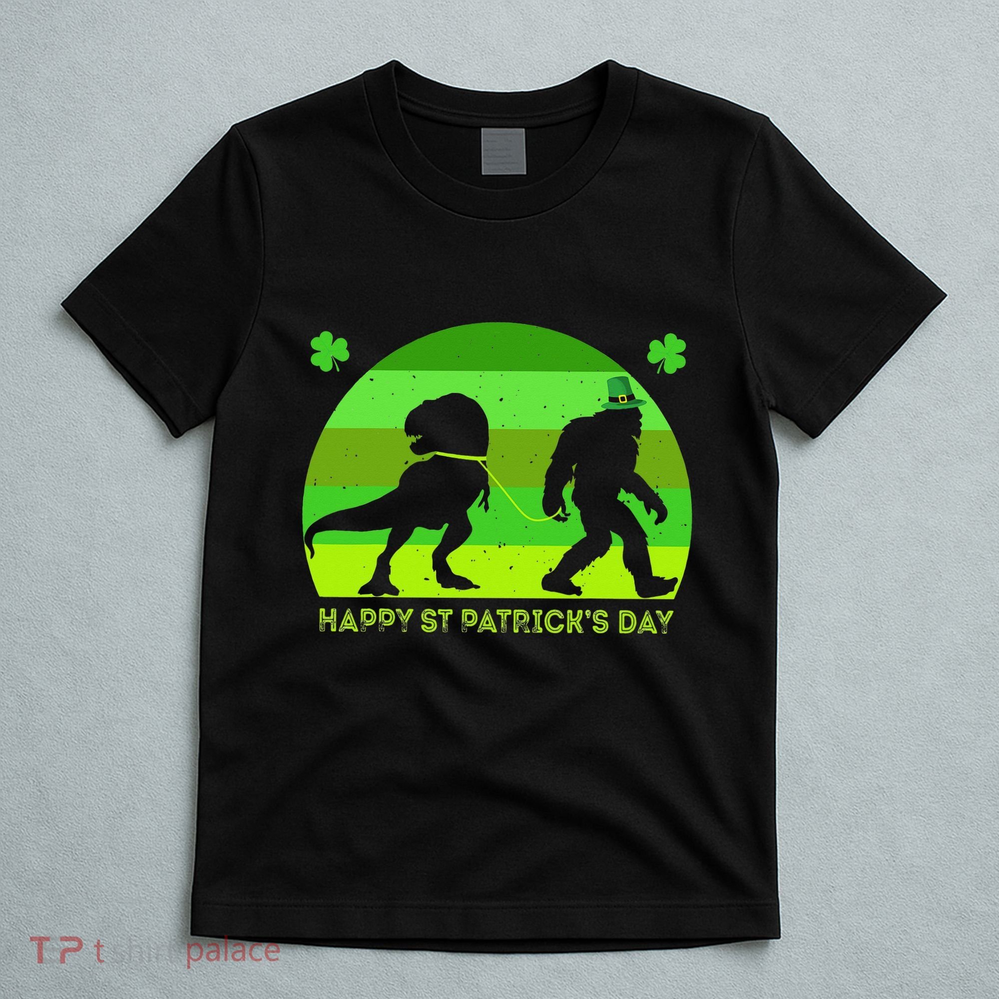 Happy St PaT-Rex Dinosaur Saint Patrick's Day Bigfoot sunset T-Shirt