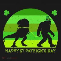 Happy St PaT-Rex Dinosaur Saint Patrick's Day Bigfoot sunset Button thumb 1
