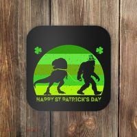 Happy St PaT-Rex Dinosaur Saint Patrick's Day Bigfoot sunset Coaster thumb 0
