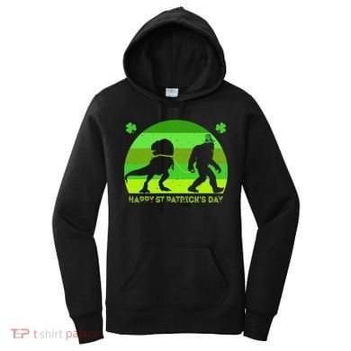 Happy St PaT-Rex Dinosaur Saint Patrick's Day Bigfoot sunset Women's Hoodie