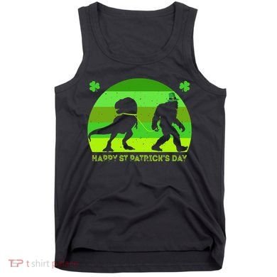 Happy St PaT-Rex Dinosaur Saint Patrick's Day Bigfoot sunset Tank Top