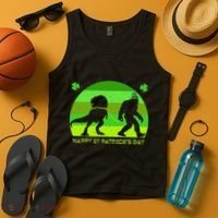 Happy St PaT-Rex Dinosaur Saint Patrick's Day Bigfoot sunset Tank Top thumb 4