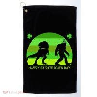 Happy St PaT-Rex Dinosaur Saint Patrick's Day Bigfoot sunset Golf Towel thumb 0