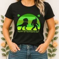 Happy St PaT-Rex Dinosaur Saint Patrick's Day Bigfoot sunset Women's T-Shirt thumb 2