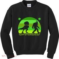 Happy St PaT-Rex Dinosaur Saint Patrick's Day Bigfoot sunset Kids Sweatshirt thumb 0