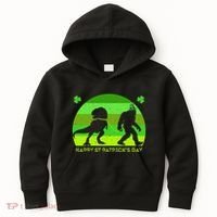 Happy St PaT-Rex Dinosaur Saint Patrick's Day Bigfoot sunset Kids Hoodie thumb 0