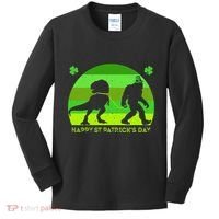 Happy St PaT-Rex Dinosaur Saint Patrick's Day Bigfoot sunset Kids Long Sleeve Shirt thumb 0