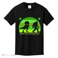 Happy St PaT-Rex Dinosaur Saint Patrick's Day Bigfoot sunset Kids T-Shirt thumb 0
