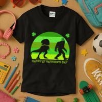 Happy St PaT-Rex Dinosaur Saint Patrick's Day Bigfoot sunset Kids T-Shirt thumb 3