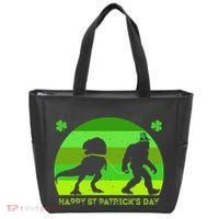 Happy St PaT-Rex Dinosaur Saint Patrick's Day Bigfoot sunset Tote Bag thumb 0