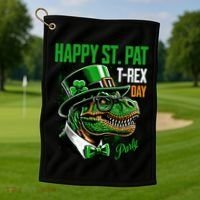 Happy St Pat Rex Day Dino St Patricks Day Golf Towel thumb 1