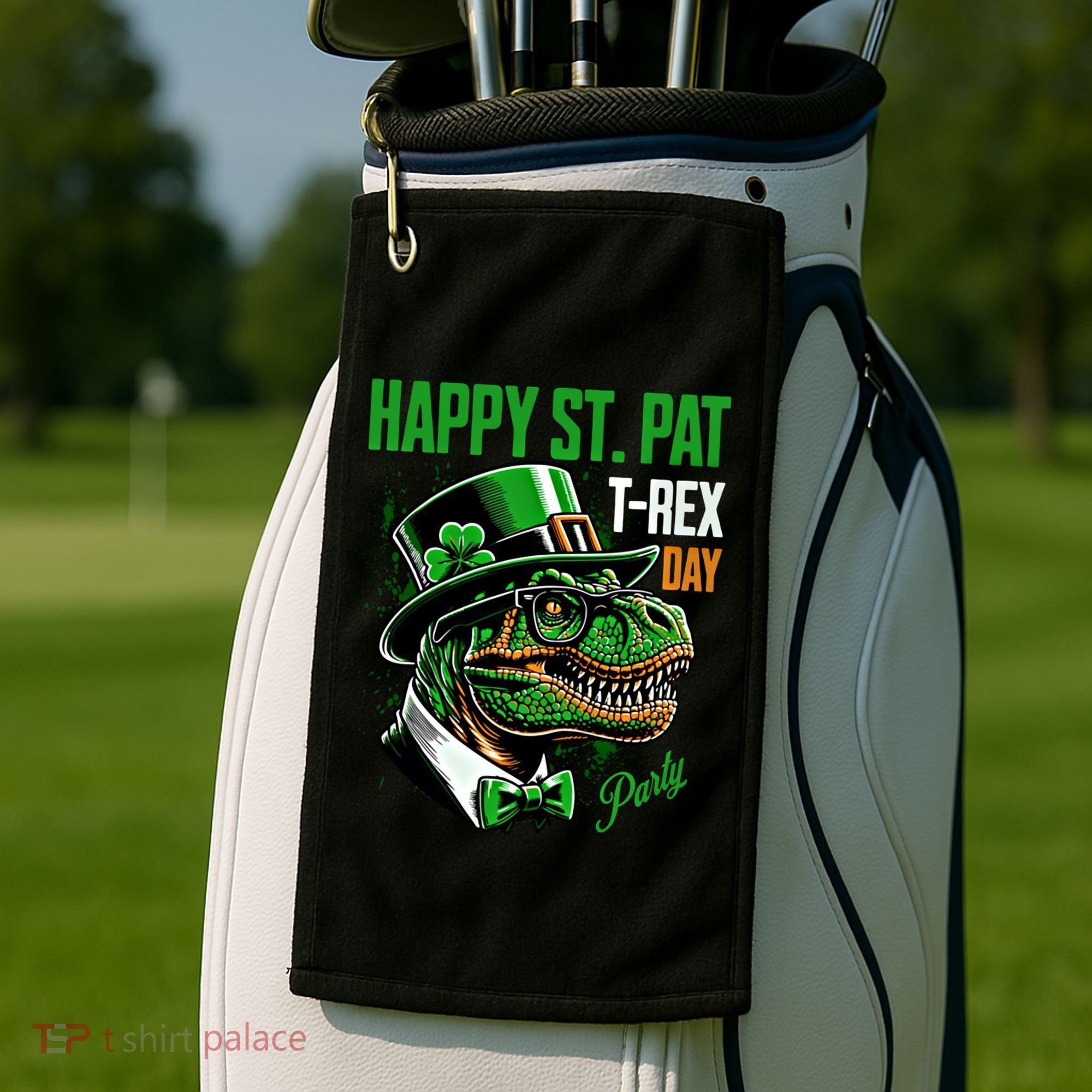 Happy St Pat Rex Day Dino St Patricks Day Golf Towel