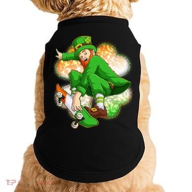 Happy St Patricks Day Skateboarding Leprechaun Doggie Tank
