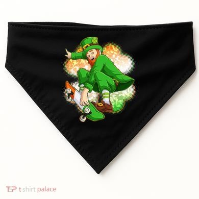 Happy St Patricks Day Skateboarding Leprechaun USA-Made Doggie Bandana