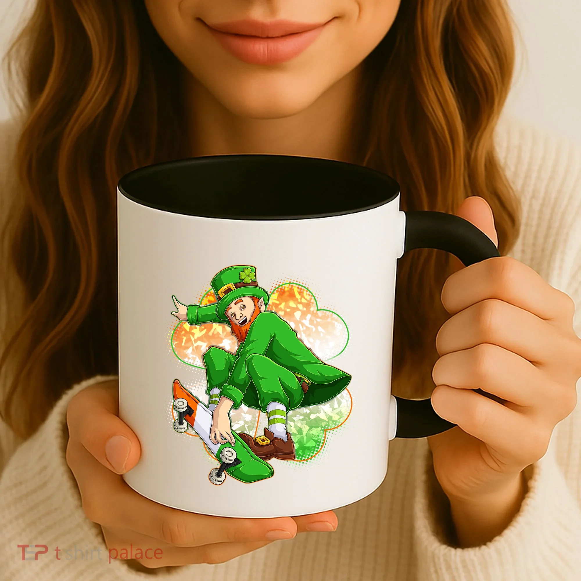 Happy St Patricks Day Skateboarding Leprechaun Coffee Mug