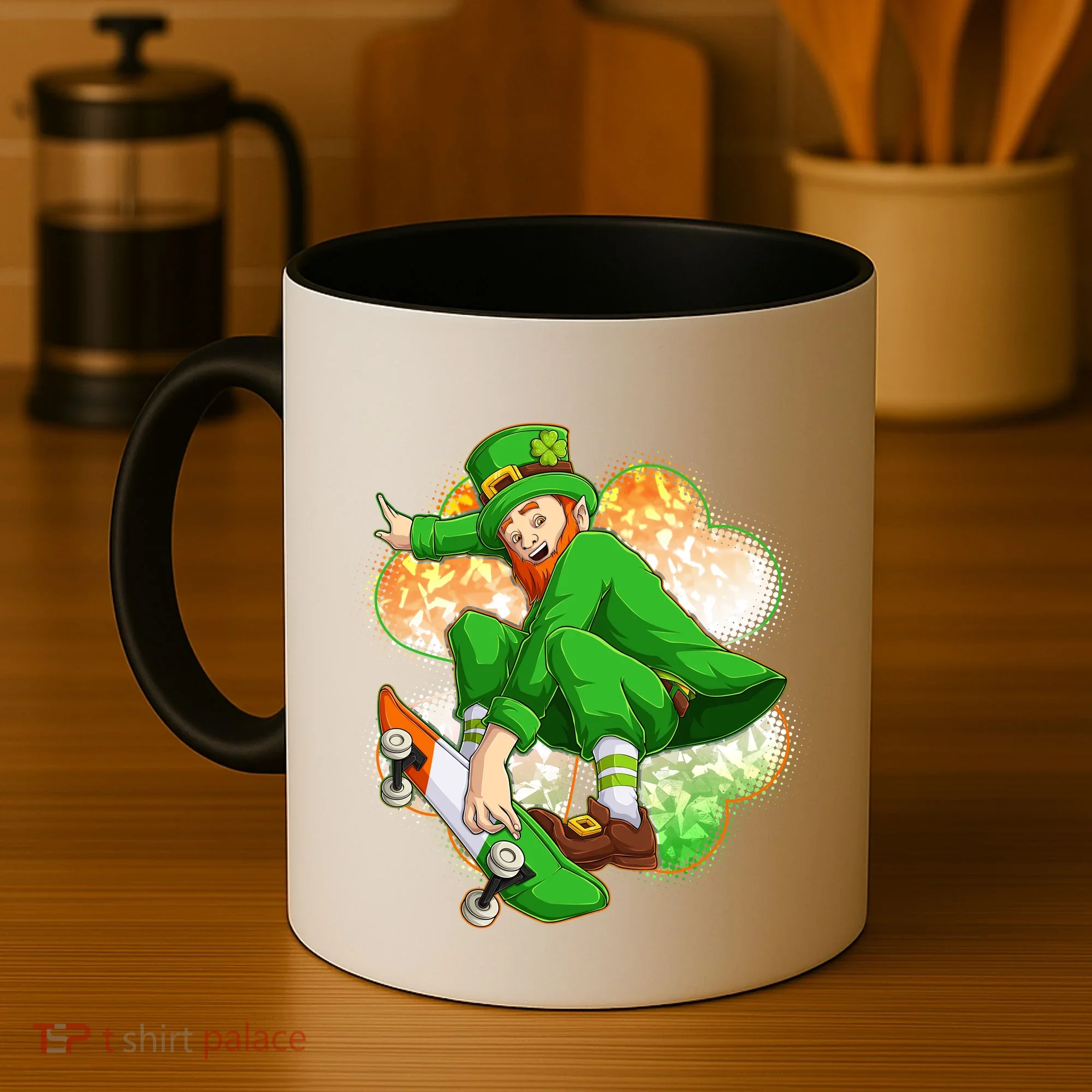 Happy St Patricks Day Skateboarding Leprechaun Coffee Mug