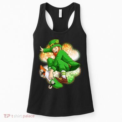 Happy St Patricks Day Skateboarding Leprechaun Women's Tank Top