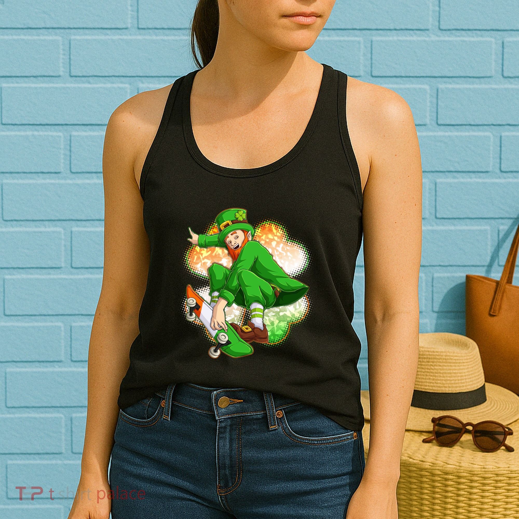 Happy St Patricks Day Skateboarding Leprechaun Women's Tank Top