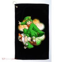 Happy St Patricks Day Skateboarding Leprechaun Golf Towel thumb 0