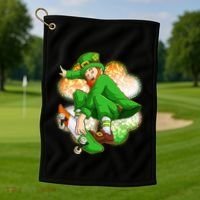 Happy St Patricks Day Skateboarding Leprechaun Golf Towel thumb 1