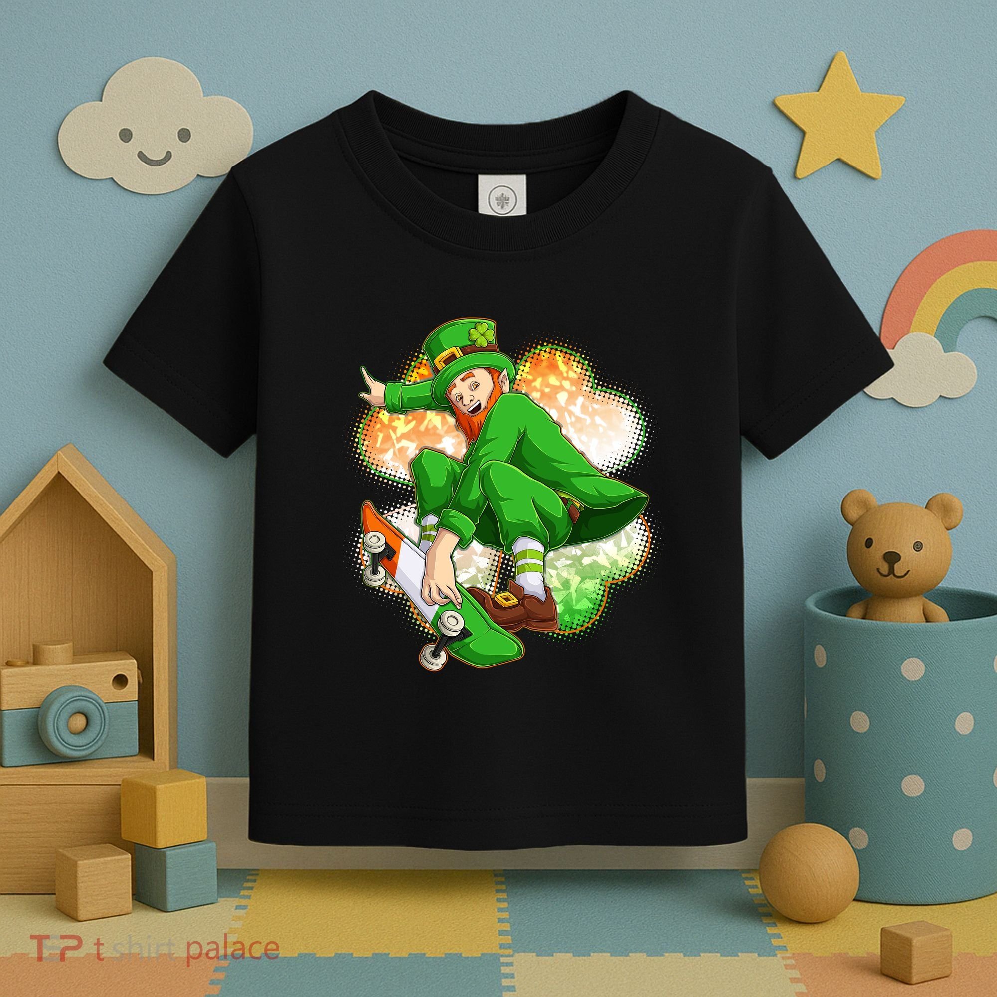 Happy St Patricks Day Skateboarding Leprechaun Toddler T-Shirt