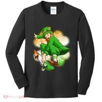 Happy St Patricks Day Skateboarding Leprechaun Kids Long Sleeve Shirt thumb 0