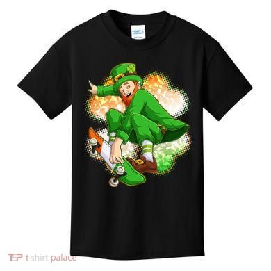 Happy St Patricks Day Skateboarding Leprechaun Kids T-Shirt