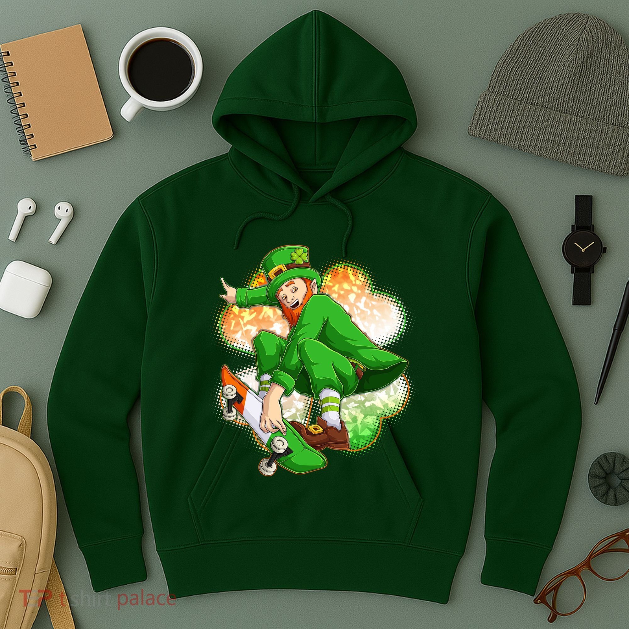 Happy St Patricks Day Skateboarding Leprechaun Hoodie
