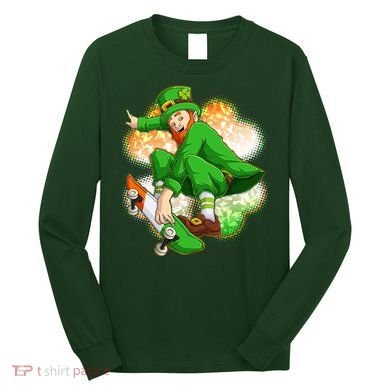 Happy St Patricks Day Skateboarding Leprechaun Long Sleeve Shirt