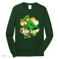 Happy St Patricks Day Skateboarding Leprechaun Long Sleeve Shirt thumb 0