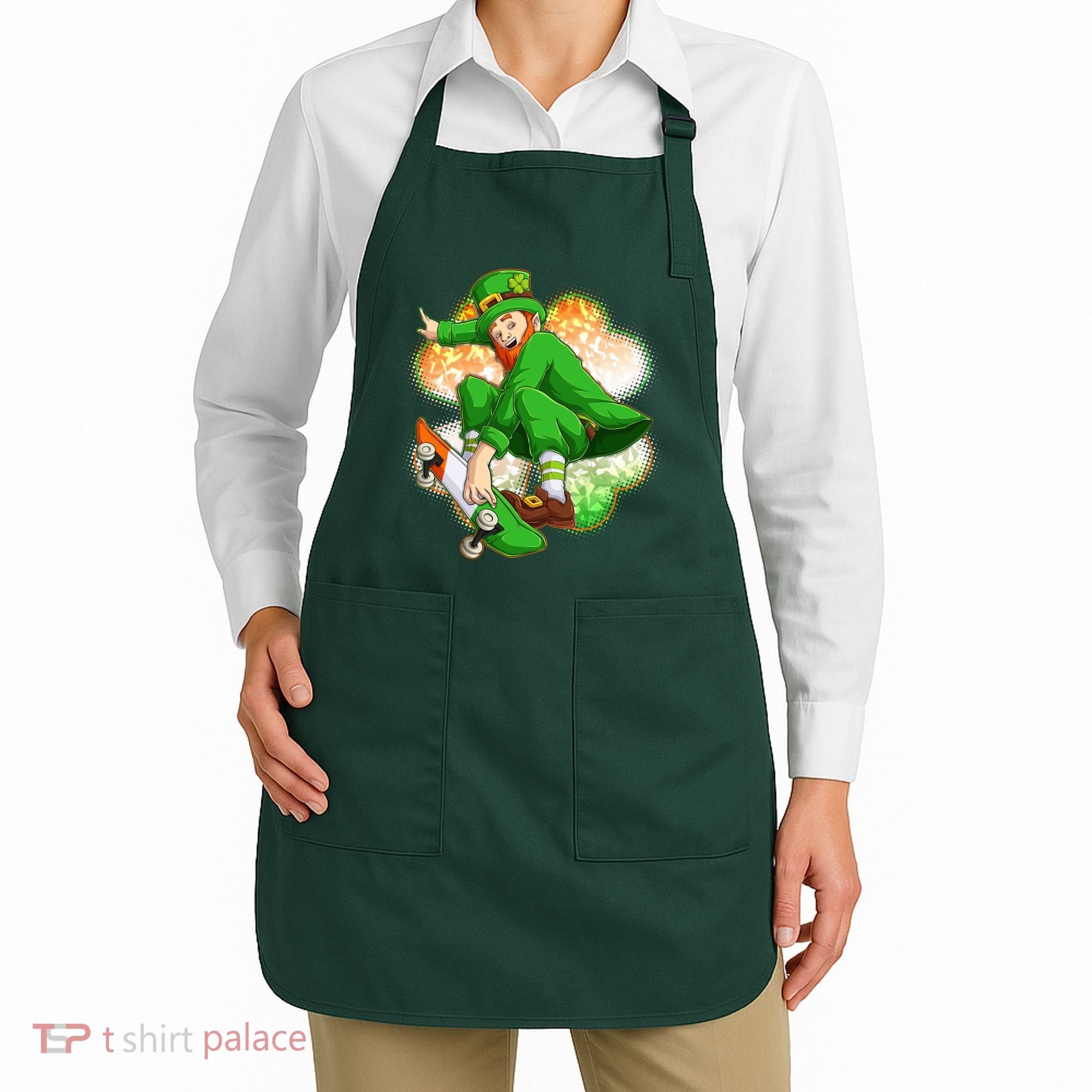 Happy St Patricks Day Skateboarding Leprechaun Apron