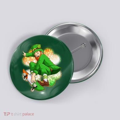 Happy St Patricks Day Skateboarding Leprechaun Button